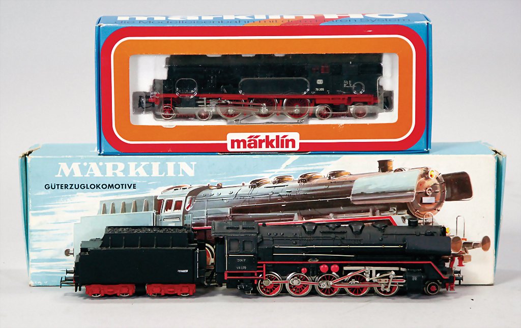 MÄRKLIN 2 Teile H0, 3106, Tenderlok, Baureihe 78, 3047,: MÄRKLIN 2 Teile H0, 3106, Tenderlok, Baureihe 78, 3047, Schlepptenderlok, Baureihe 44, 1 Trittbrett am Tender weggebrochen, sonst guter Zust., im Orig.-Kart.