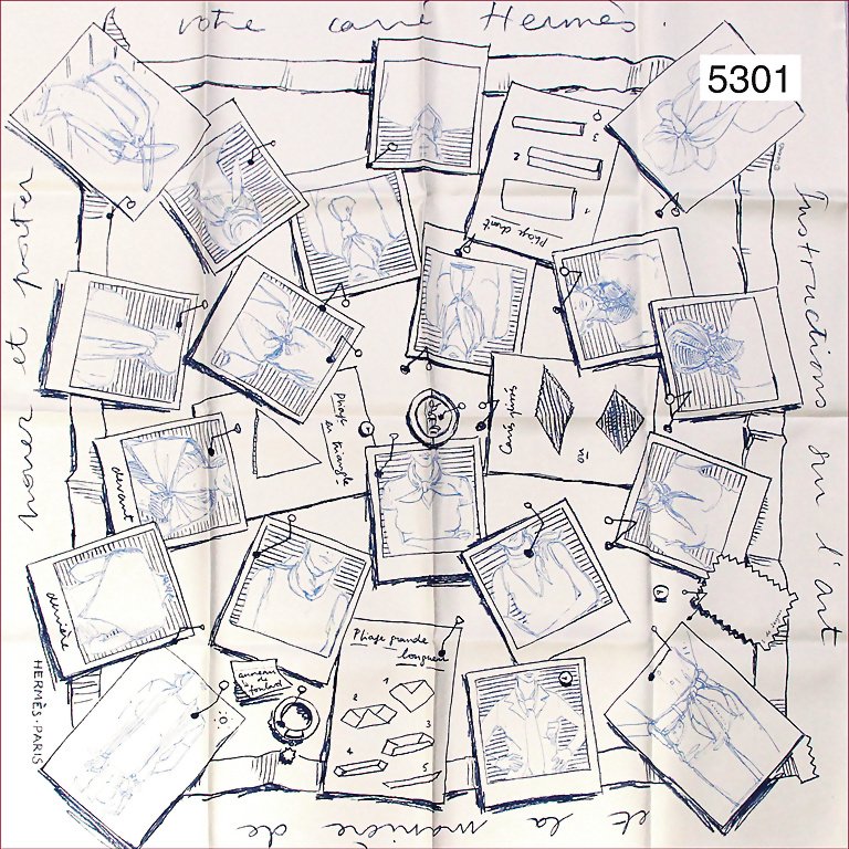 HERMÈS Seidenhalstuch, Paris, "Instructions sur l'Art: HERMÈS Seidenhalstuch, Paris, "Instructions sur l'Art de Nouer et Porter Votre Carre Hermès", designed by Sophie de Seynes, 66 x 66 cm, 100% Silk, neuwertiger Orig.-Zust.