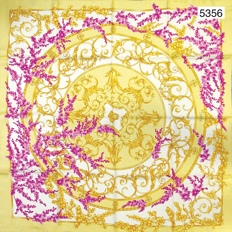 VERSACE Versace Halb-Seiden Tuch, Orig.- Verpackung,: VERSACE Versace Halb-Seiden Tuch, Orig.- Verpackung, Barockmuster, lila farbenes Blumenmuster, 85 cm auf 85 cm, 100% Seide, neuwertig