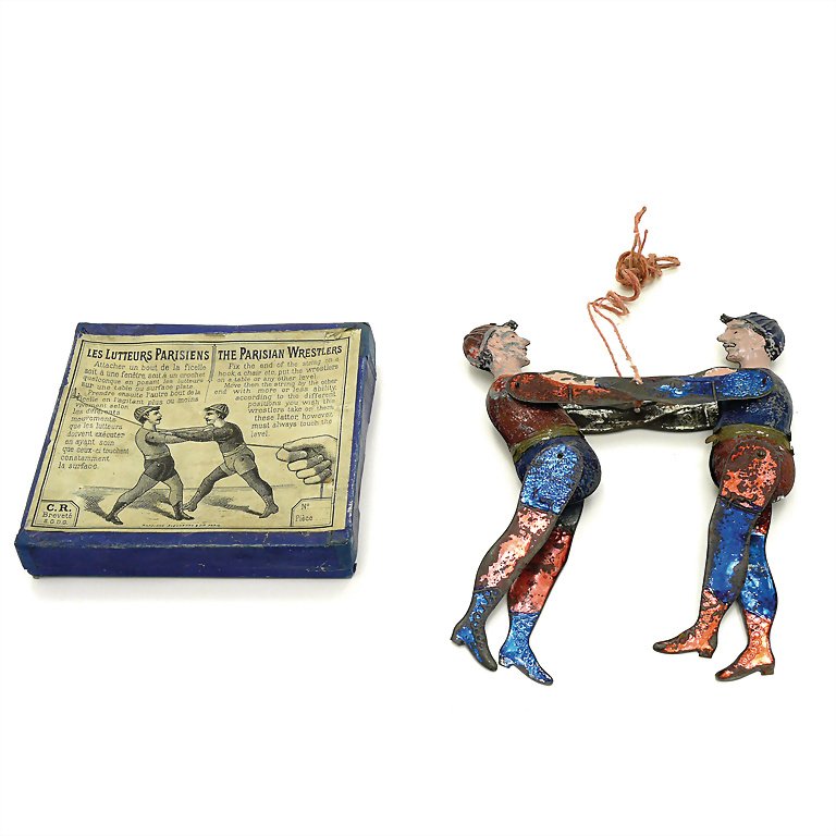 Rossignol, Charles, Alexandre, Napoléon, Les Lutteurs: Rossignol, Charles, Alexandre, Napoléon, Les Lutteurs parisiens - The Parisian Wrestlers (Ringer), "C.R." and the declaration "Breveté S.G.D.G.", "Napoléon Alexandre & Cie. Paris.", France, Paris, 