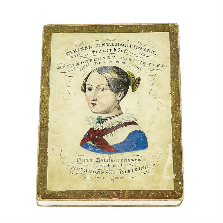 Dreykorn, Johann Paul, Paris metamorphoses. women: Dreykorn, Johann Paul, Paris metamorphoses. women heads. - Metamorphoses Parisiennes. Tetes de femme. - Paris Metamorphoses. Female head. - Metamorfosi Parigine. Teste di donna, marked "IPD", Germany,