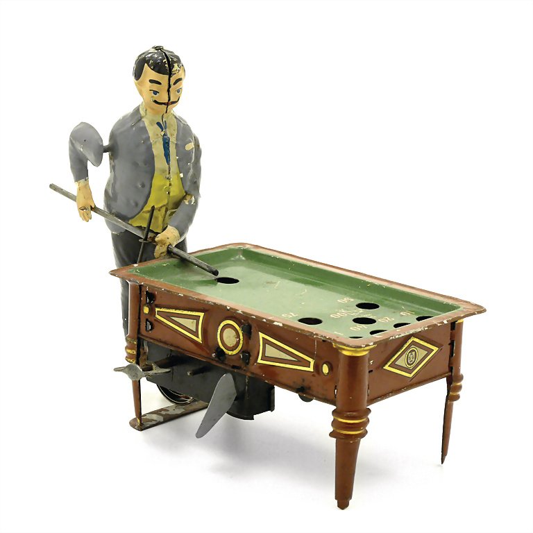 Günthermann, Siegfried billiards player, sheet metal,: Günthermann, Siegfried billiards player, sheet metal, ASGW, around 1910, 150 x 210 x 90 mm, good general condition, used, intact German Description Günthermann, Siegfried Billardspieler, Blech, ASGW