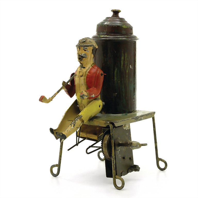 Günthermann, Siegfried rare smoker, sheet metal, around: Günthermann, Siegfried rare smoker, sheet metal, around 1910, 155 x 95 x 120 mm, good general condition, used, intact German Description Günthermann, Siegfried seltener Raucher, Blech, um 1910, 155