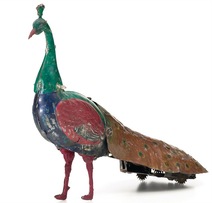 Eberl, Hans Pao-Pao (peacock),"Made in Germany", around: Eberl, Hans Pao-Pao (peacock),"Made in Germany", around 1920, measurements: 200 x 250 x 105 mm, sheet metal, good condition, minimal loss of color, intact, bellows is missing German Description Eberl,