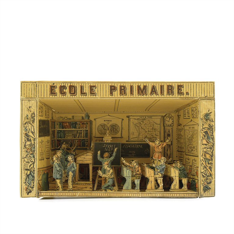 cole primaire (elementary school), lithographed paper,: cole primaire (elementary school), lithographed paper, around 1910, 165 x 280 x 84 mm, good condition German Description École primaire (Grundschule), Papier lithografiert, um 1910, 165 x 280 x 84 mm