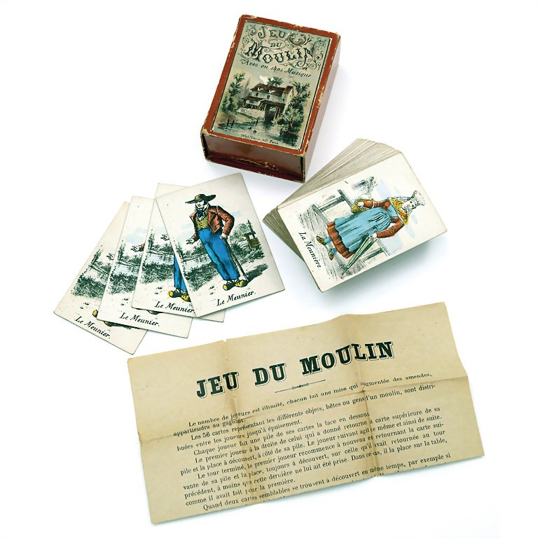 J R L, Watilliaux, F. Jeu du Moulin (mill card game),: J R L, Watilliaux, F. Jeu du Moulin (mill card game), around 1890, slightly used German Description J R L, Watilliaux, F. Jeu du Moulin (Mühlenquartett), um 1890, leicht bespielt