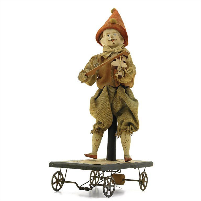 clown violinist, semi-automatic machine, around 1890,: clown violinist, semi-automatic machine, around 1890, 300 x 110 x 165 mm, good general condition, used, intact German Description Clowngeiger, Halbautomat, um 1890, 300 x 110 x 165 mm, guter Allgemein