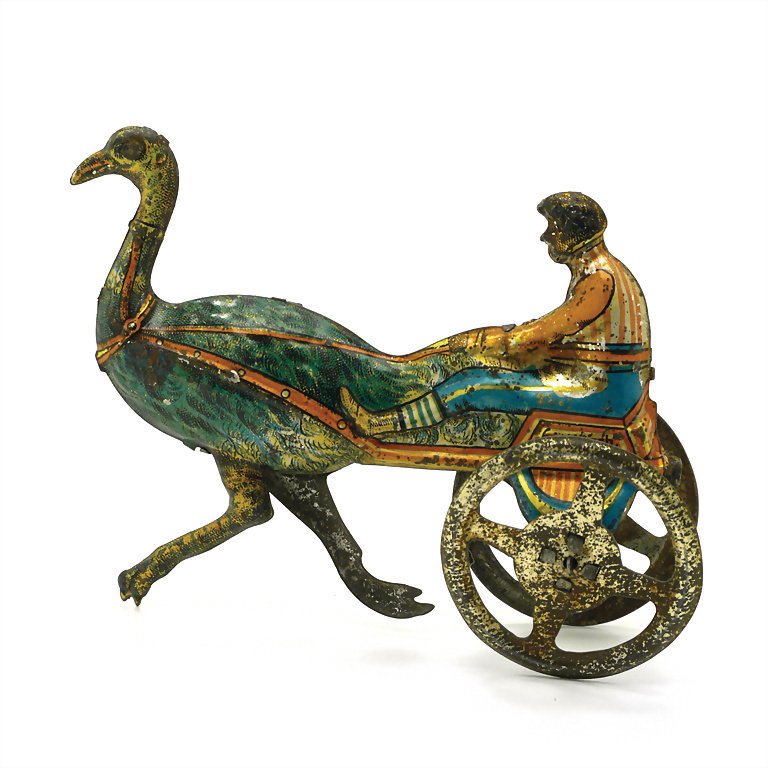 Meier, Johann Phillip ostrich rider (Penny Toy), around: Meier, Johann Phillip ostrich rider (Penny Toy), around 1910, 70 x 92 x 35 mm, good condition, rust and loss of color German Description Meier, Johann Phillip Straußenreiter (Penny Toy), um 1910, 70