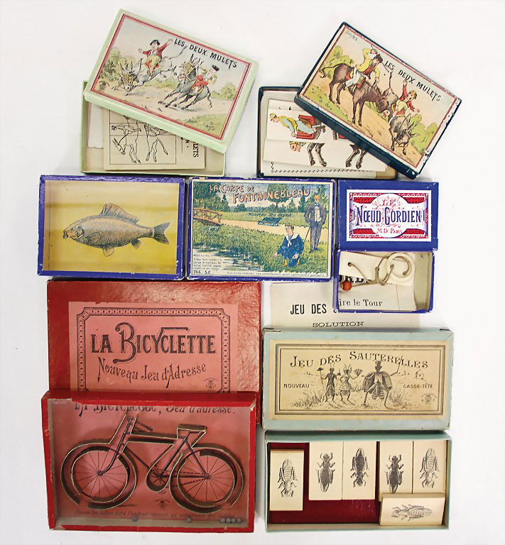 tile-based games and games of skill, "La Carpe De: tile-based games and games of skill, "La Carpe De Fontainebleau", without hoes, "Les Deux Moultes", 2 different variants, "Noeud Gordien Paris", "Jeu Des Sauterelles", "La Bicyclette", around 1900, ev