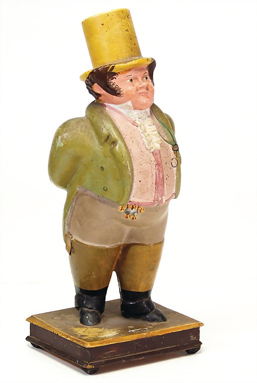early papier mâché figure, Lord Sonneberg Thuringia, c.: early papier mâché figure, Lord Sonneberg Thuringia, c. 1850, 26 cm, fine painting, on a wood base, original condition, with small cracks that are caused of old age German Description frühe Papierm