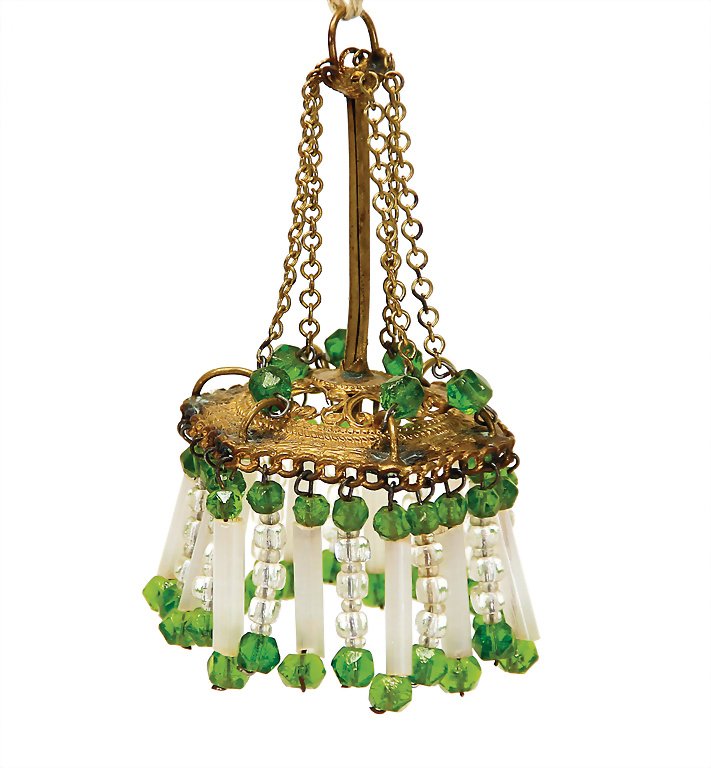 dollhouse ceiling lamp, tin, mounted glass beads, 8.5: dollhouse ceiling lamp, tin, mounted glass beads, 8.5 cm German Description Puppenstubendeckenleuchter, Zinn, Glasperlen montiert, 8,5 cm