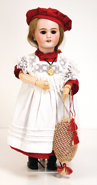 SIMON & HALBIG for Jumeau, marked Dep, 50 cm, socket: SIMON & HALBIG for Jumeau, marked Dep, 50 cm, socket head, brown sleepy eyes, opened mouth, upper teeth, dimple at chin, small chip at both ear holes, jointed body German Description SIMON & HALBIG F�