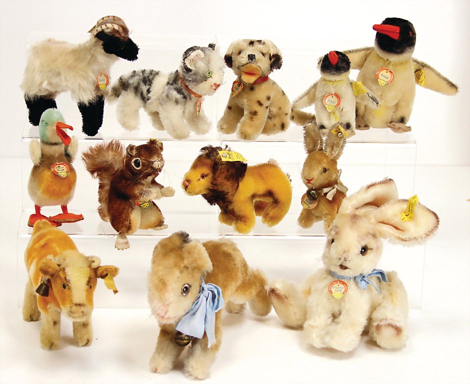 STEIFF Konv. 12 Tiere, bespielt, teils mit Knopf, (1 of 1)