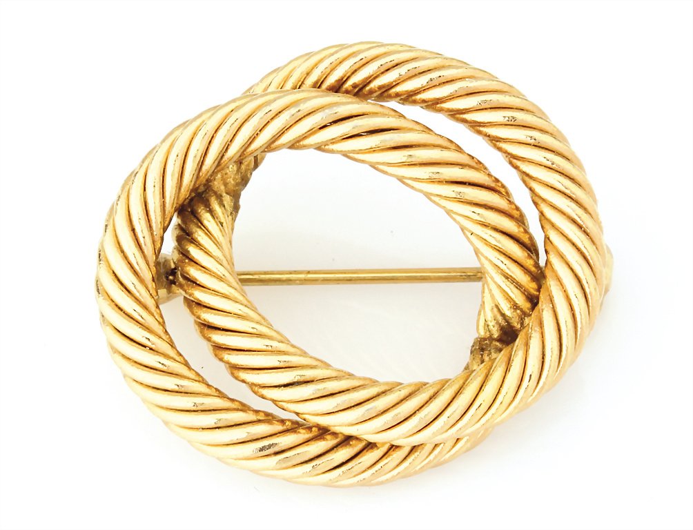 Goldfarbene Brosche von Grosse (Henkel & Grosse,: Goldfarbene Brosche von Grosse (Henkel & Grosse, Pforzheim), signiert mit der Jahreszahl 1959, 28 x 24 mm