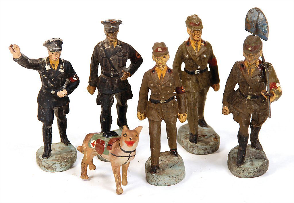ELASTOLIN 5 soldiers, 1 Alsatian, used, c. 7 cm (1 of 1)