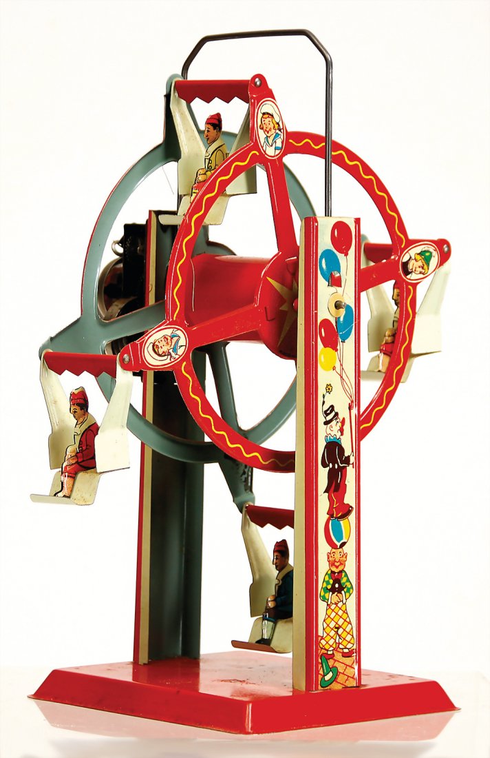 ferris wheel, lithographed sheet metal, clown motif, (1 of 1)