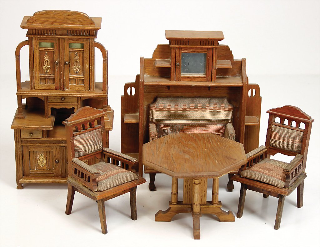 dollhouse cupboard, art nouveau, 27 cm, with brass (1 of 1)