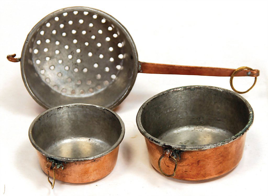 doll kitchen accessories, 3 pieces, hammered copper, (1 of 1)