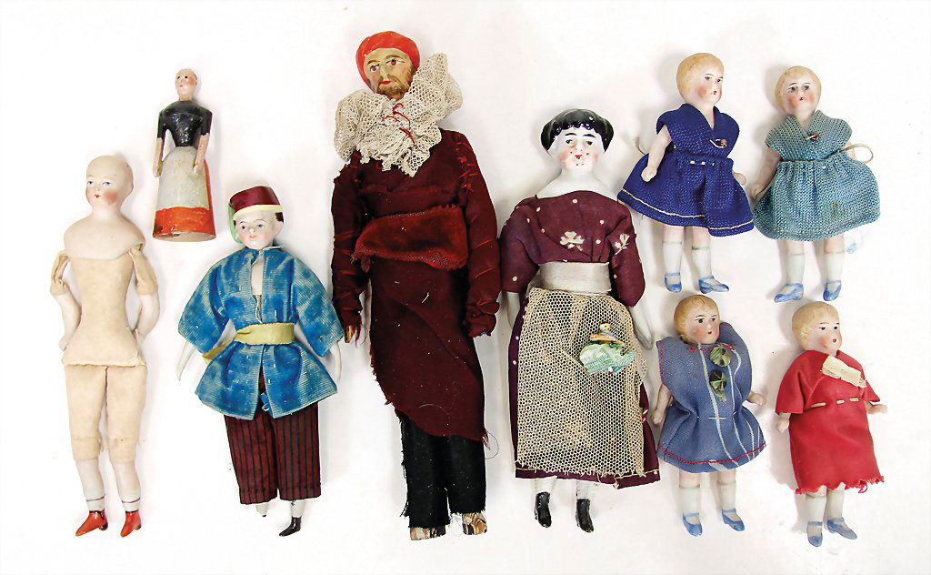 mixed lot of dollhouse dolls, papier mch, bisque, (1 of 1)