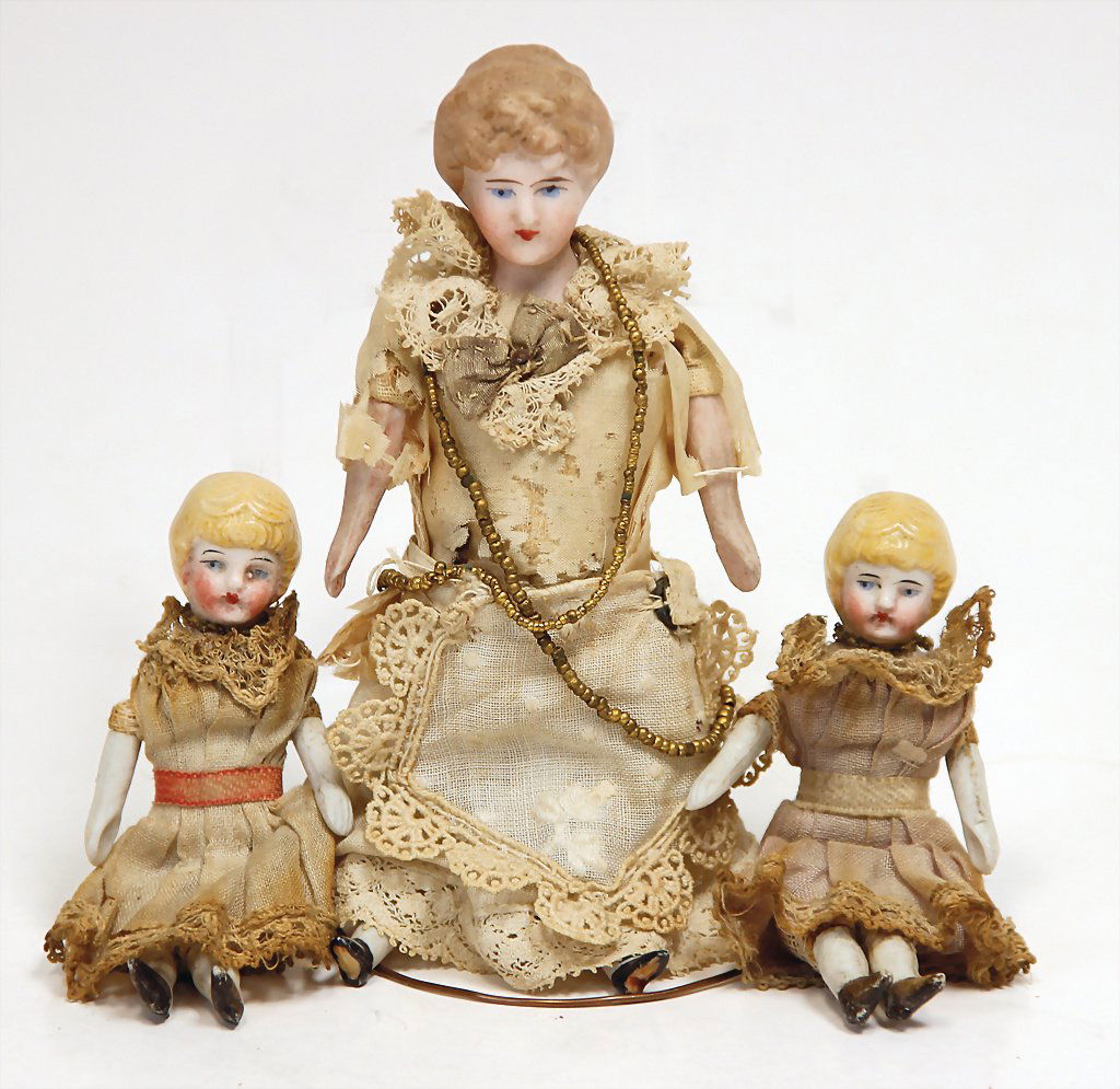 3 porcelain dollhouse dolls, porcelain shoulder headed (1 of 1)