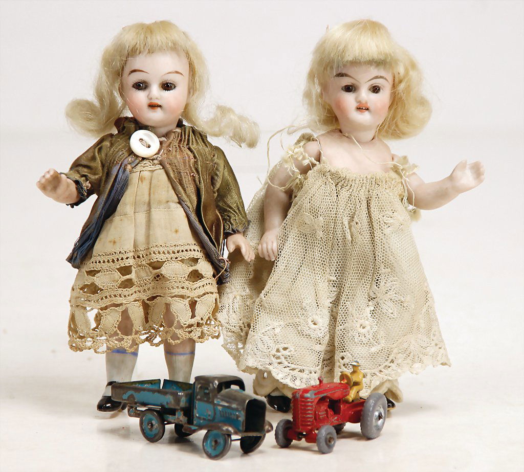 2 all-bisque dolls, 13 cm and 12.5 cm, bisque-socket (1 of 1)