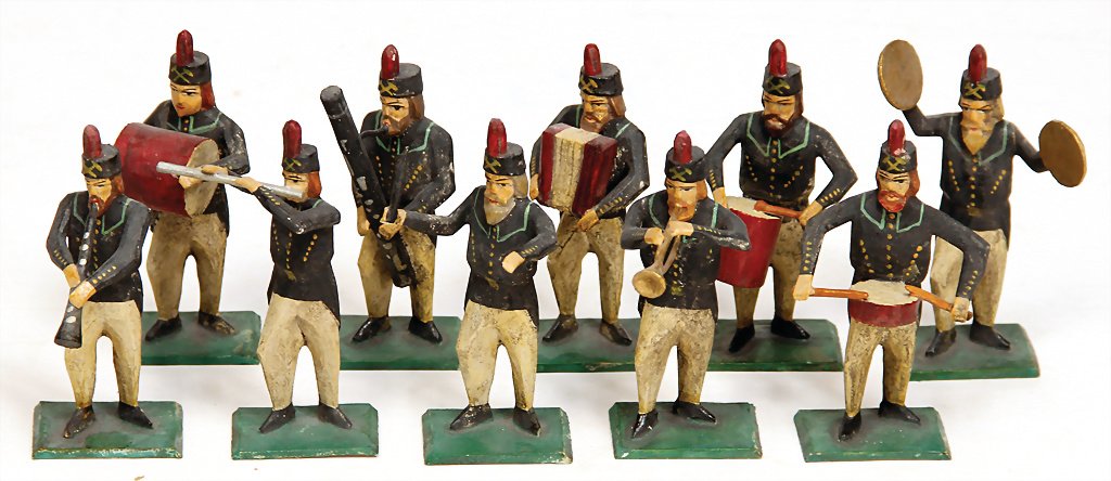 GRULICH Christmas tree decoration, miner band, 8.5 cm,: GRULICH Christmas tree decoration, miner band, 8.5 cm, 10 pieces, good condition German Description GRULICH Christbaumschmuck, Bergmannskapelle, 8,5 cm, 10 Teile, guter Zust.