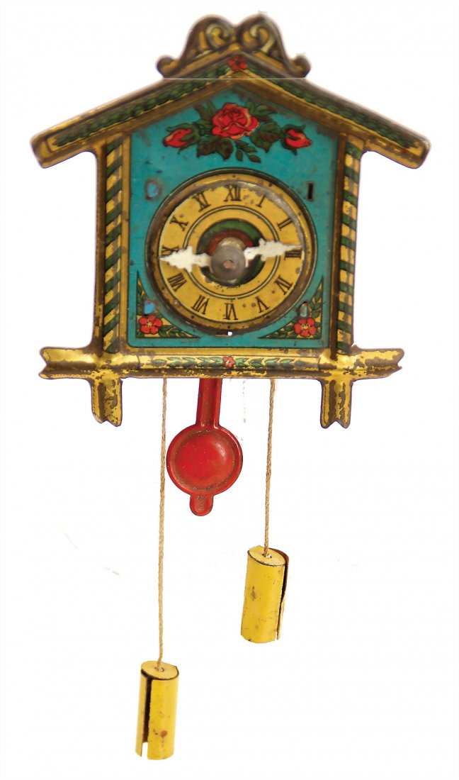 PENNY TOY Christmas tree decoration, clock,: PENNY TOY Christmas tree decoration, clock, lithographed sheet metal, with pendulum, 10.5 cm, lithography is a little bit worn German Description PENNY TOY Christbaumschmuck, Uhr, Blech lithogr., mit 