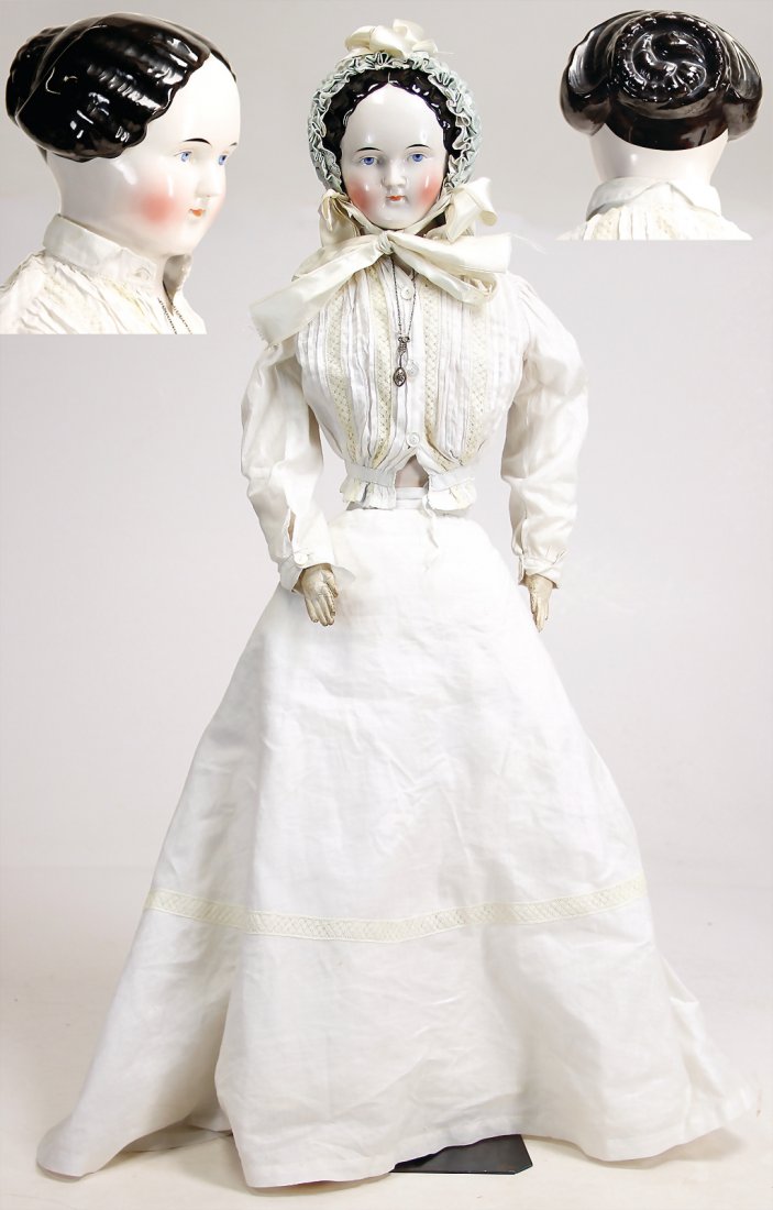 BIEDERMEIER doll, China Head, enameled shoulder headed (1 of 1)