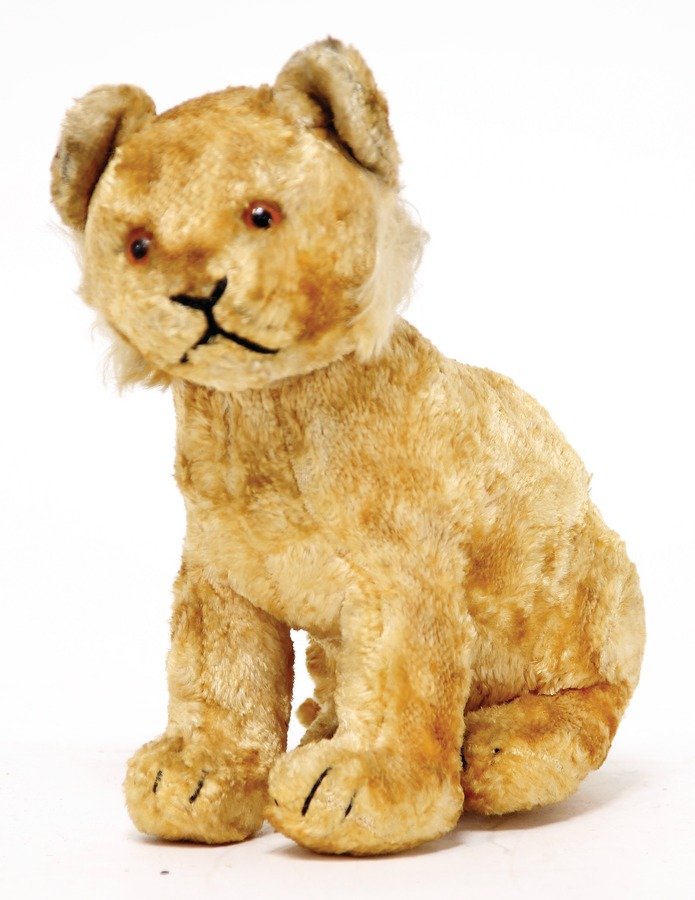 STEIFF Löwe, Kunstplüsch, Kriegsproduktion,: STEIFF Löwe, Kunstplüsch, Kriegsproduktion, 18 cm, guter Zust., mit Knopf