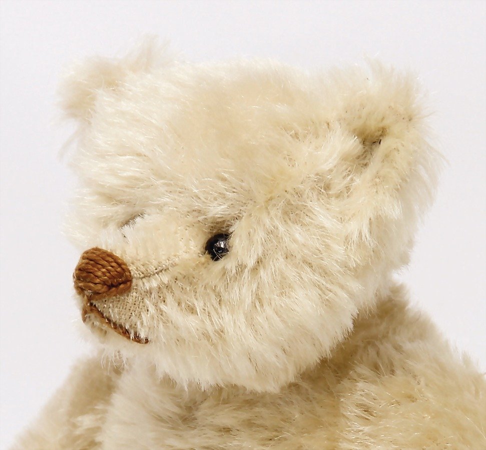 STEIFF bear, c. 1915, white, Kapok, 24 cm, shoe button (1 of 3)