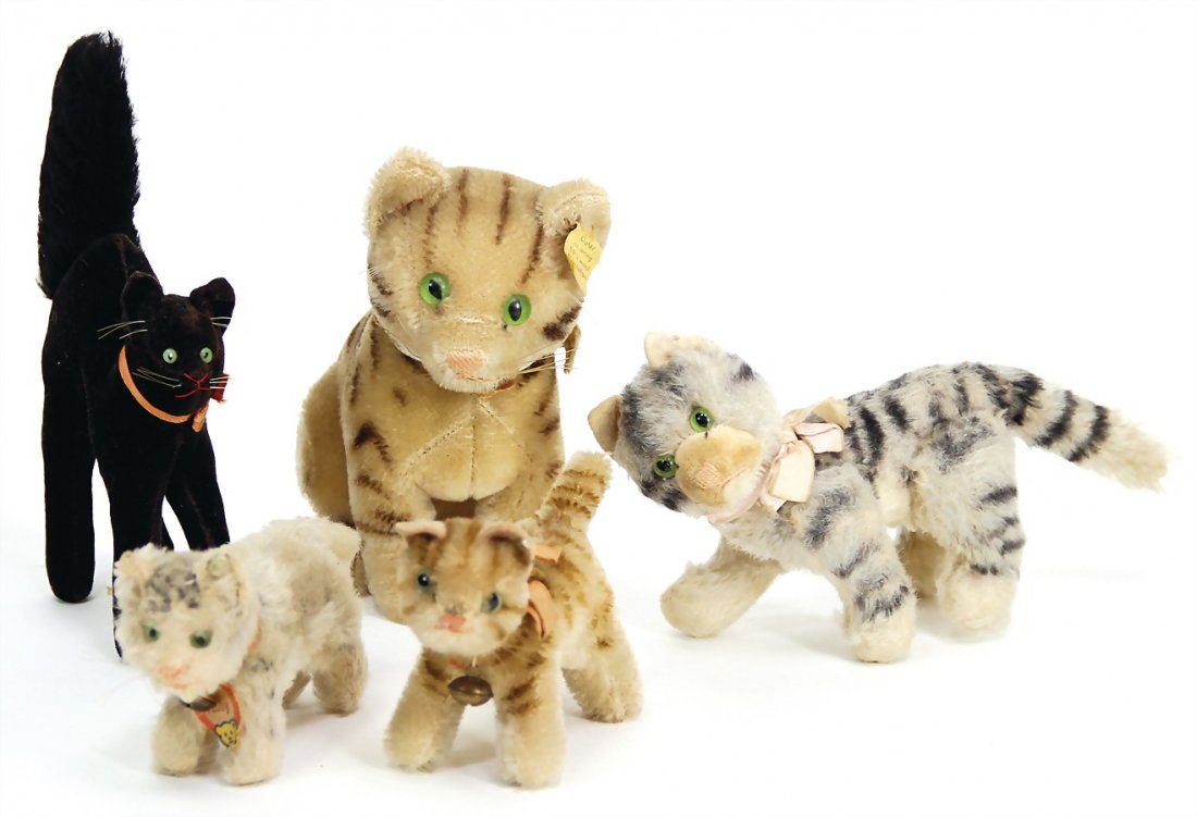STEIFF 5 pieces, Tabby, 10 cm, button and chest label, (1 of 1)