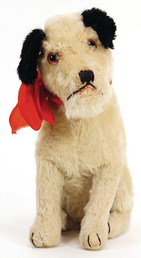 STEIFF dog, pre-war era, 22 cm, with button, with rests (1 of 1)