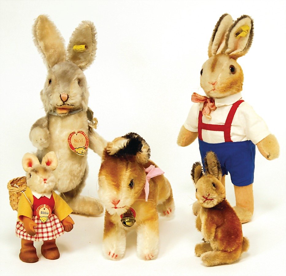 STEIFF mixed lot of  hares, Bibbie, 12 cm, with chest (1 of 1)