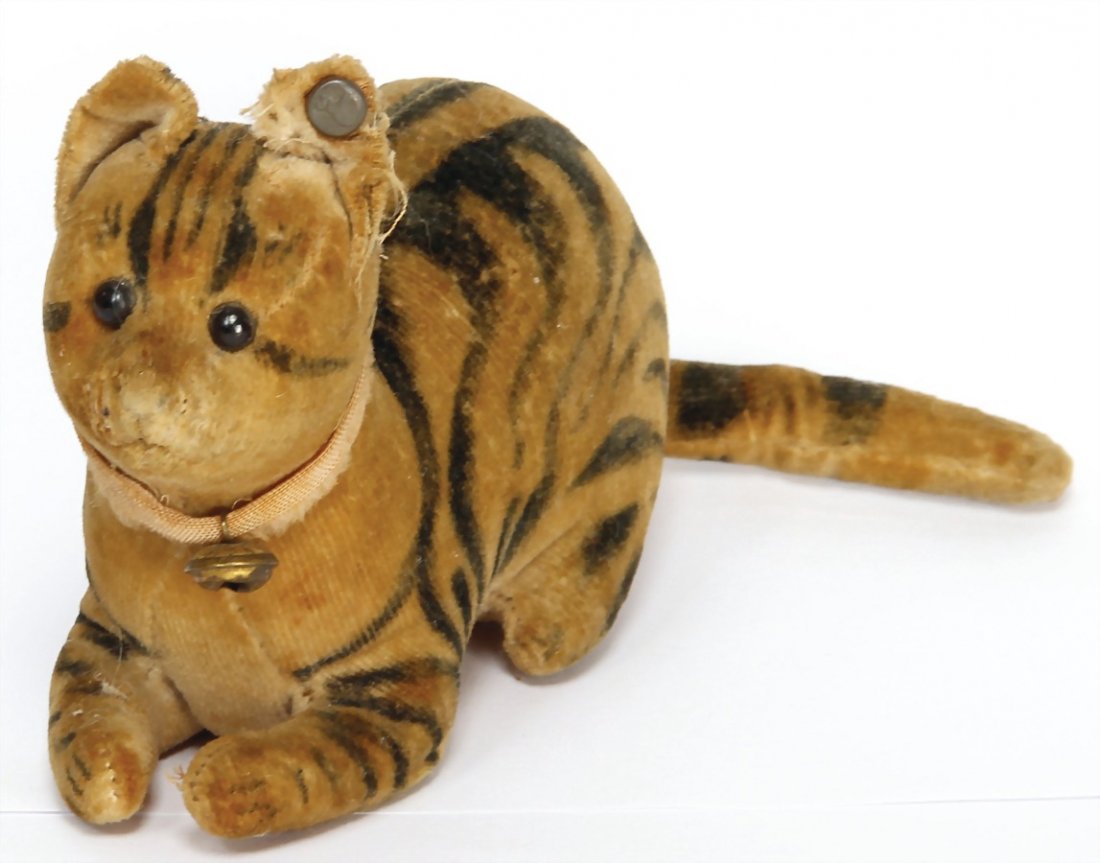 STEIFF cat, c. 1926, velvet, striped, lying, ball of (1 of 1)