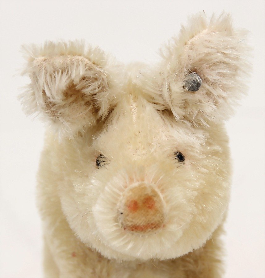 STEIFF pig, c. 1910, mohair plush, pink standing, with (1 of 2)