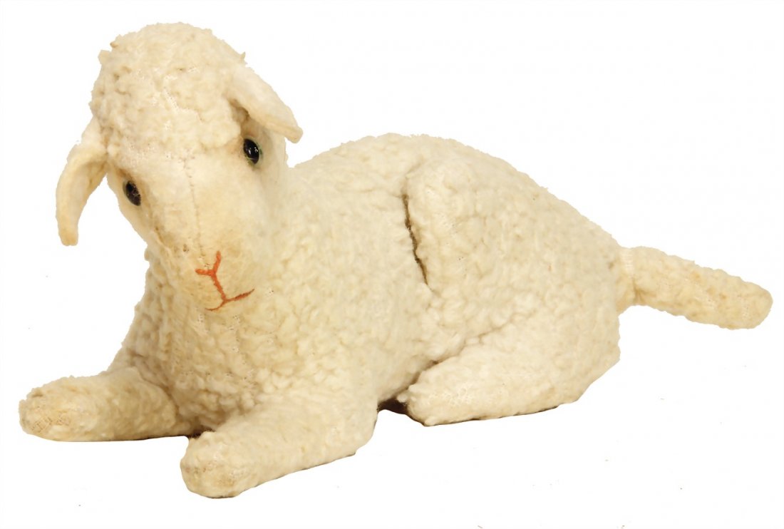 STEIFF lamb, lying, lamb plush, white, felt face, (1 of 1)