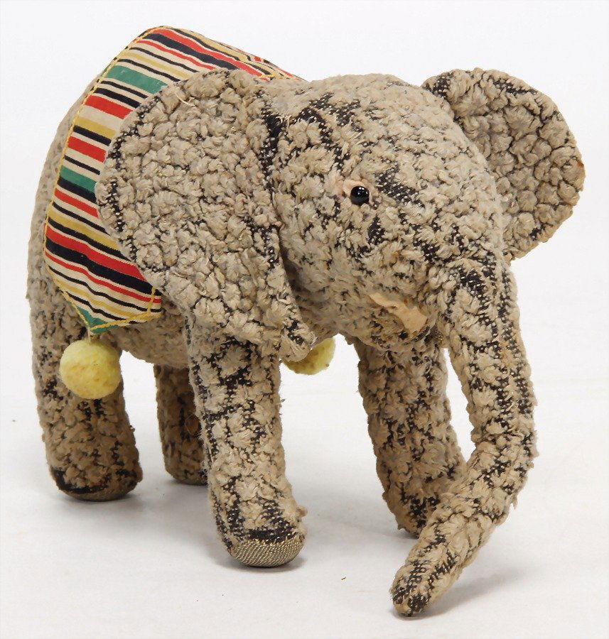 STEIFF toy elephant, c. 1935, with button, long (1 of 2)