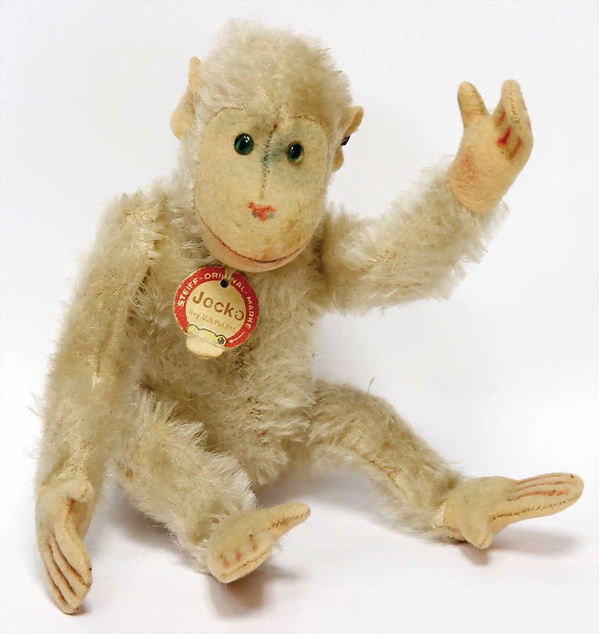 STEIFF Jocko, monkey, pre-war era, 13 cm, with button