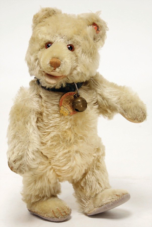 STEIFF teddy baby, yellow, 28 cm, pre-war era, with (1 of 2)