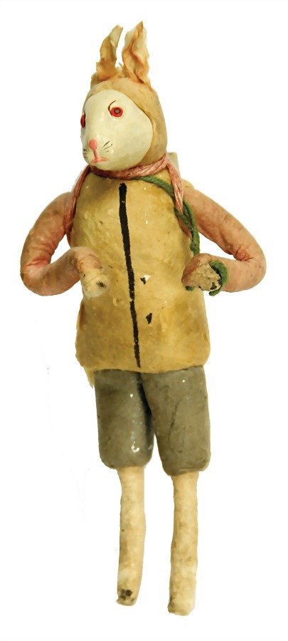 Christmas tree decoration, Russia, cotton wool, papier: Christmas tree decoration, Russia, cotton wool, papier mâché face, hare with pannier, button eyes, 13.5 cm German Description Christbaumschmuck, Russland, Watte, Papiermaché-Gesich