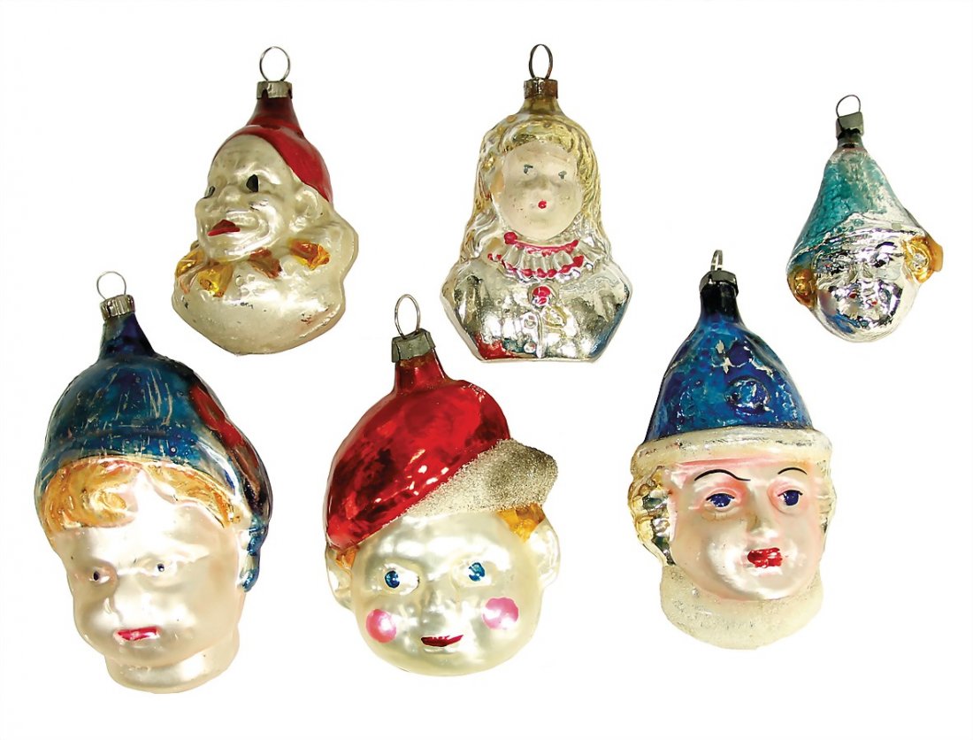 Christmas tree decoration, 6 pieces, faces, mirror (1 of 1)