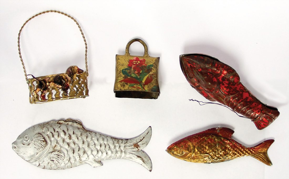 Christmas tree decoration, 5 pieces, sheet metal, bell, (1 of 1)