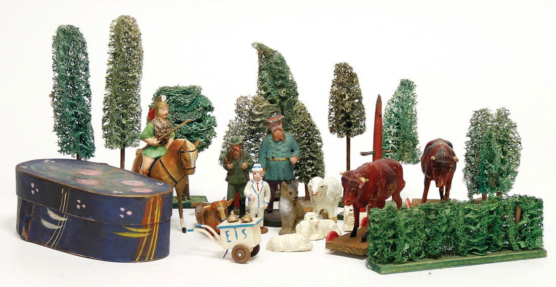ERZGEBIRGE nice mixed lot, wood animals, 2 rider, mass, (1 of 1)