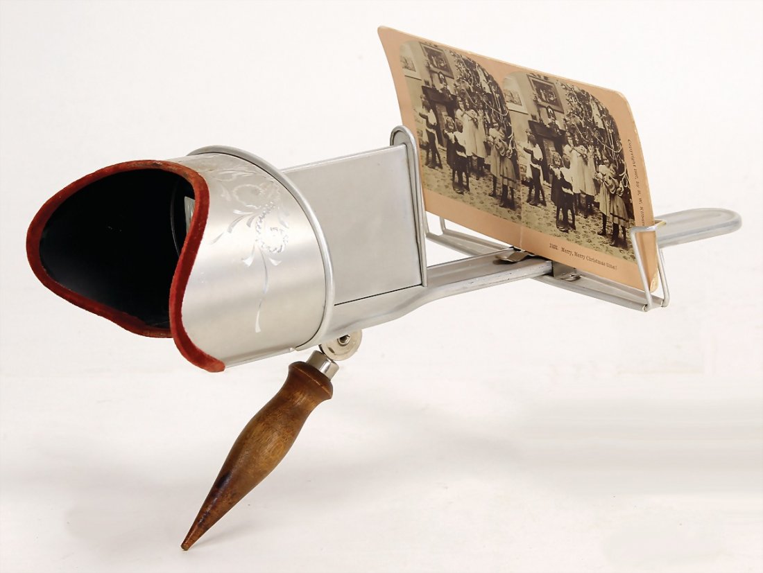 The Perfectoscope stereoscope, White Co., H. C.: The Perfectoscope stereoscope, White Co., H. C. stereoscope, Kilburn, Benjamin West, stereoscope picture, USA, after 1902, 190 x 183 x 315 mm, aluminum sheet, good up to very good and is functioning,