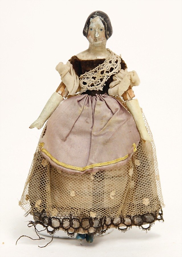 BIEDERMEIER dollhouse doll, 12 cm, wood/mass head, (1 of 1)