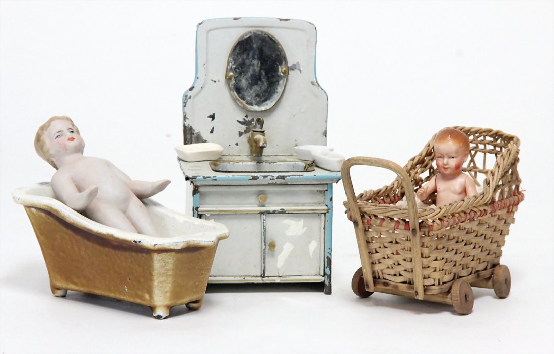 2 Teile Puppenstuben-Bademöbel, 1 Badewanne Guss, (1 of 1)