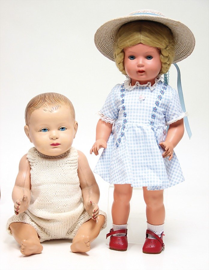 2 Celluloid Puppen, 1 x Kopf gem. S N S 40, gemalte (1 of 1)