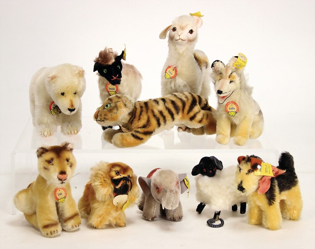 STEIFF Konv. 10 Tiere, teilw. noch mit Knopf, Schild u. (1 of 1)