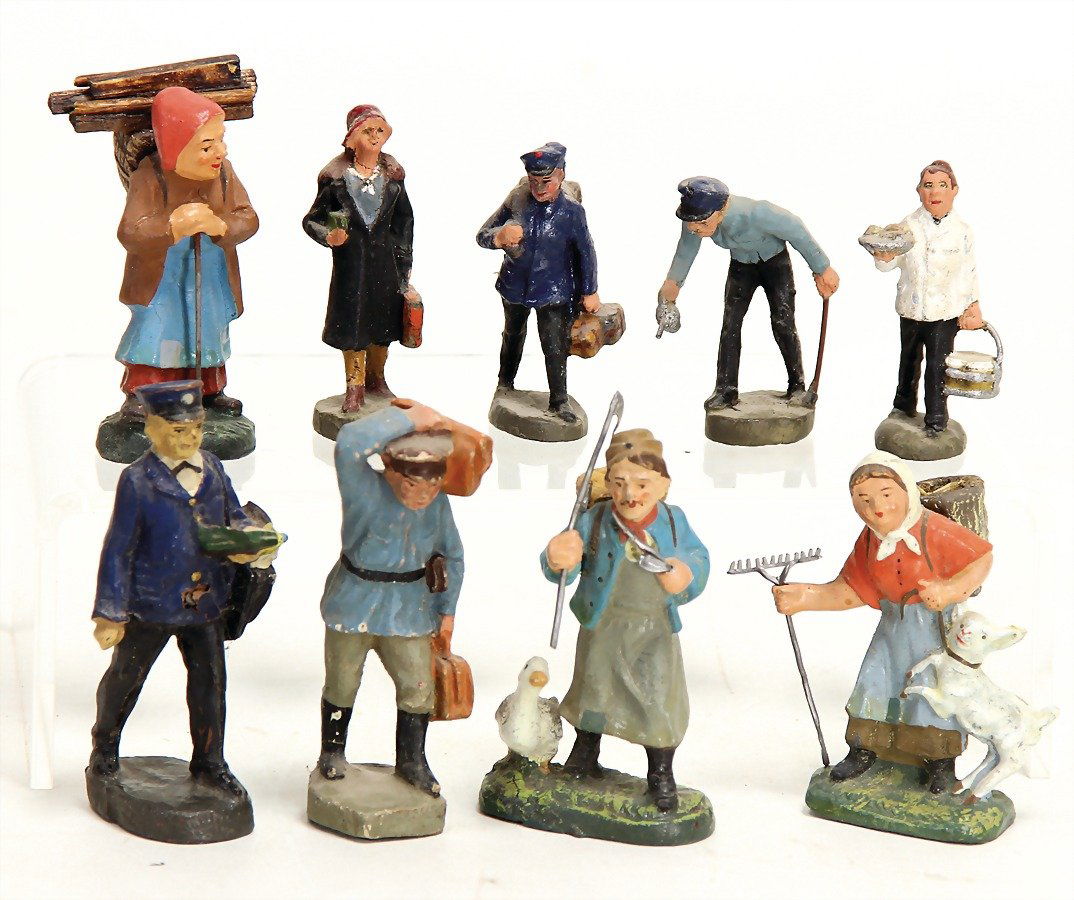 6 Teile, Elastolin, Eisenbahnfiguren, 5 cm u. 7 cm, (1 of 1)