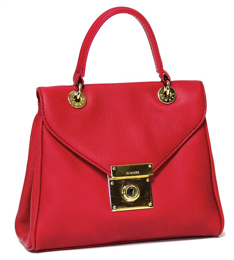 JIL SANDER Damenhandtasche, Leder, rot, 2 Fü: JIL SANDER Damenhandtasche, Leder, rot, 2 Fülltaschen mit Überschlag und goldfarbenem Verschluss, 2 Schlüssel, JIL SANDER Gravur auf dem Verschluss, 1 Seitentasche innen mit Reißv